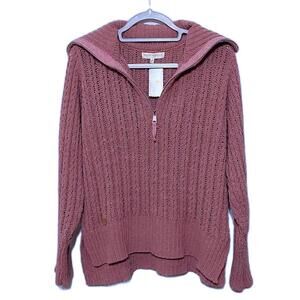 NWT SIMPLY SOUTHERN OPEN KNIT SOFT PLUM‎ 1/4 ZIP SWEATER WOMENS MEDIUM